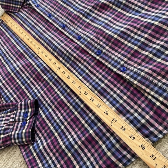 Mens Dress Shirt Bundle Size 17 Long Sleeve Plaid & Gingham Check Blue & Purple - Picture 13 of 14